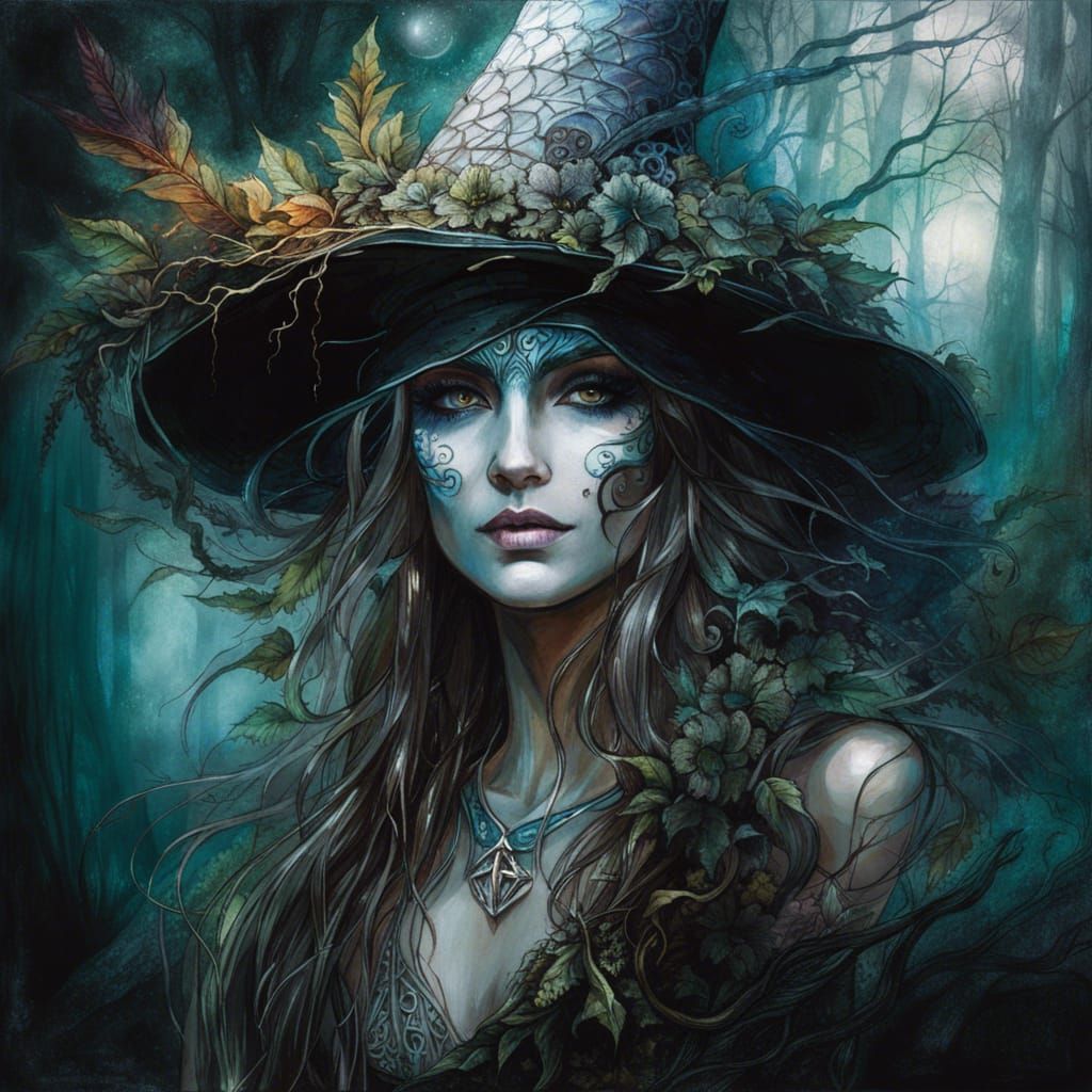 Elven Druid in Ethereal Forest, Art Nouveau Style