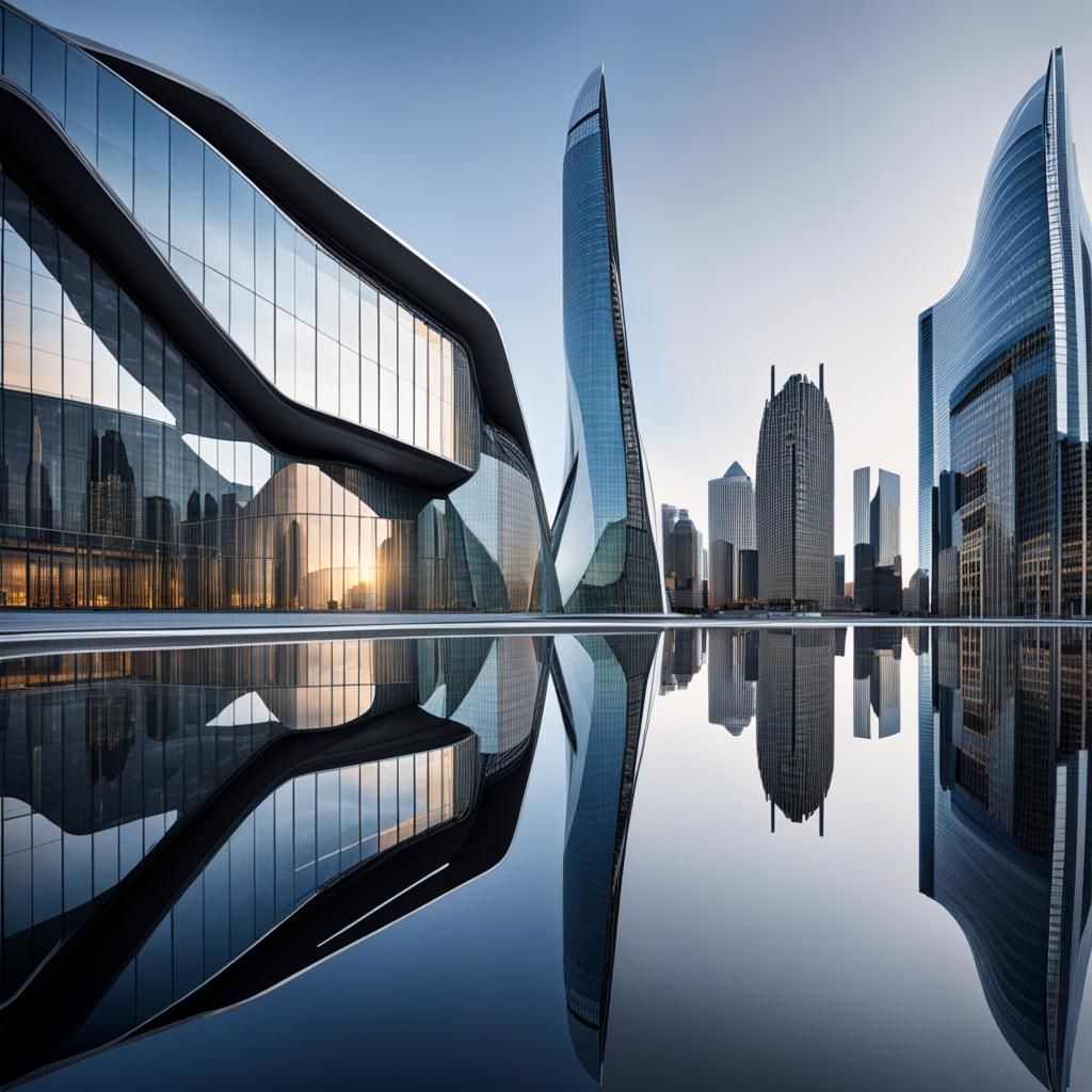 Futuristic Cityscape with Glass and Metal Reflections