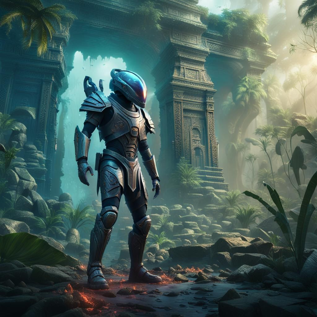 Alien Warrior Rises From Jungle Ruins