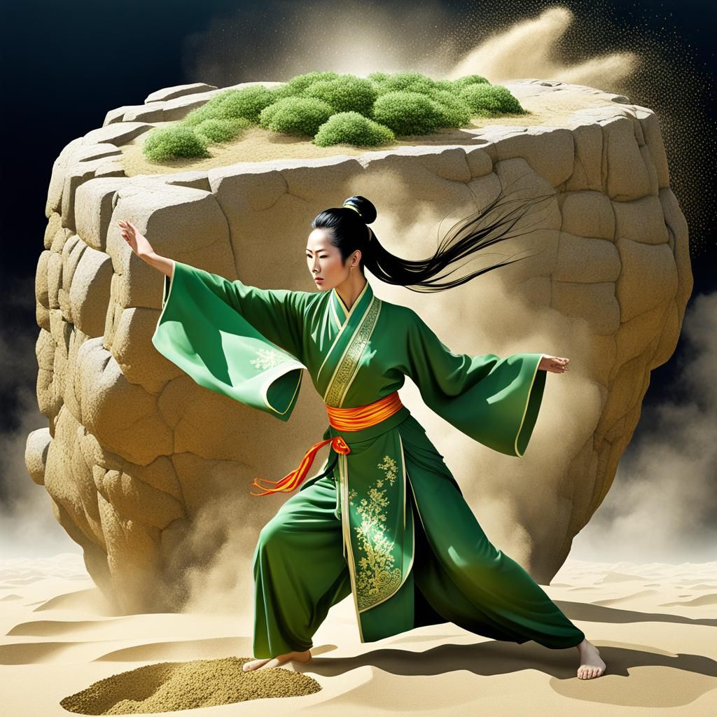 Blind Earth Bender Generates Stone Wall in Anime Style