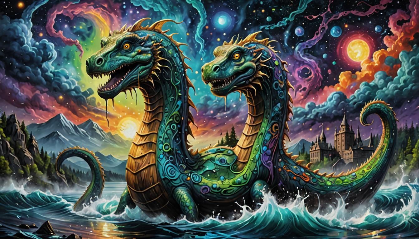 Loch Ness Monster Galaxy in Graffiti Art Style