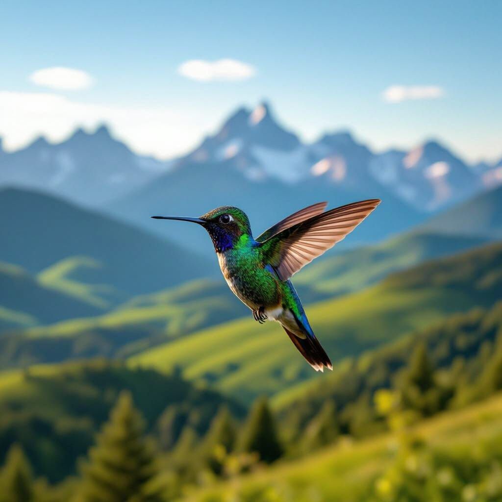 Vibrant Hummingbird in Majestic Mountain Landscape