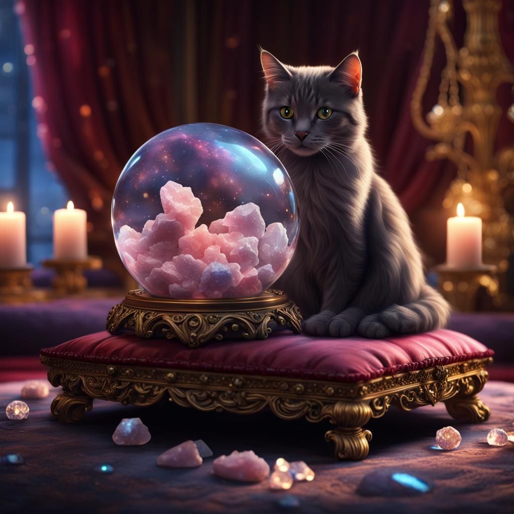 Cat Gazing into Crystal Ball: Fantasy Concept Art