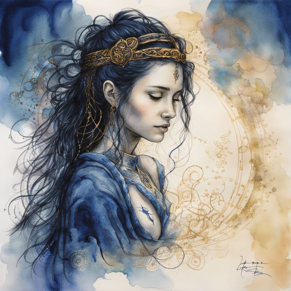 Meditating Woman Portrait in Dark Academia Style