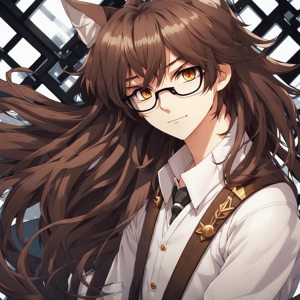 Detailed 4K Image of a Nerdy Neko Boy