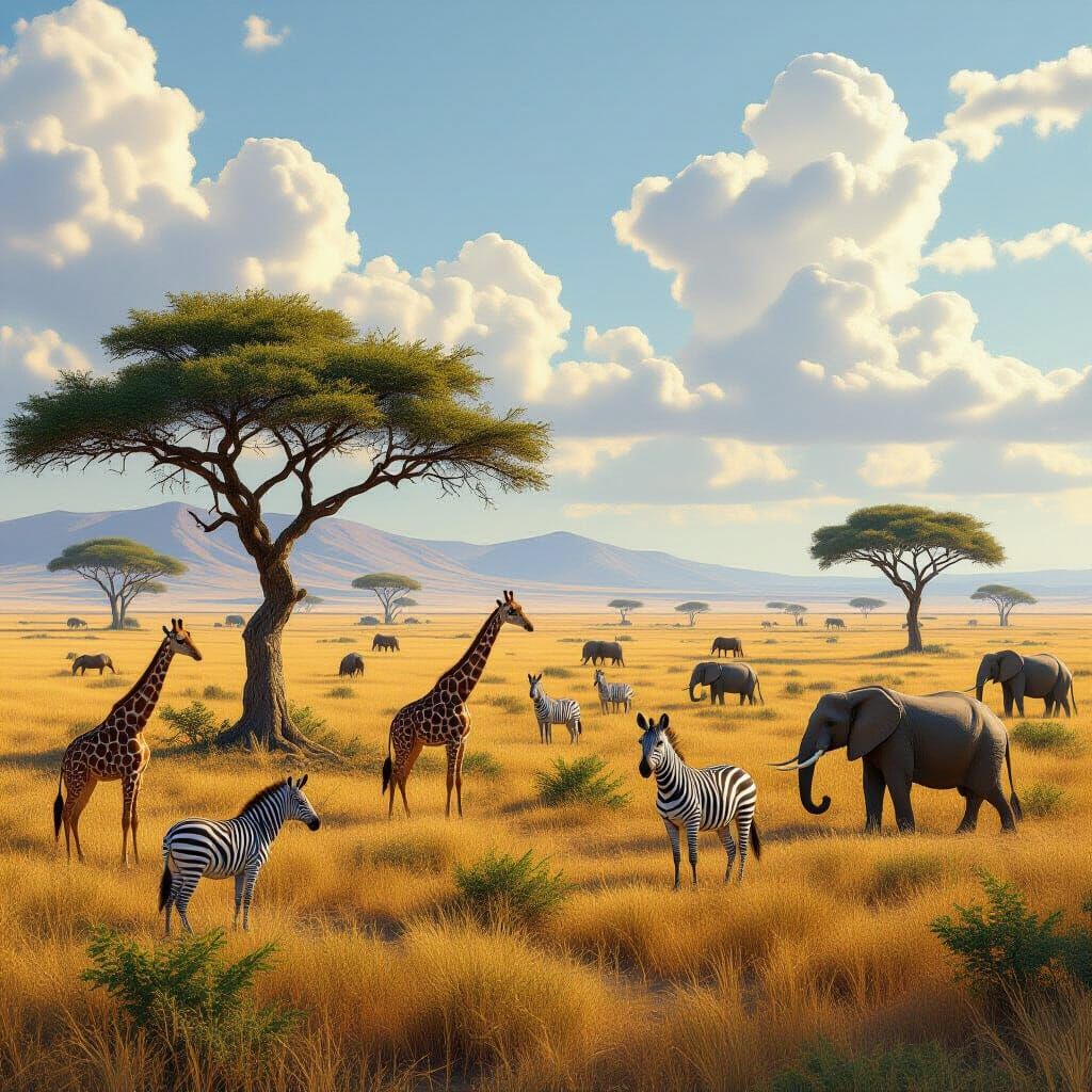 Majestic Savanna Wildlife in Detailed Matte Painting Style