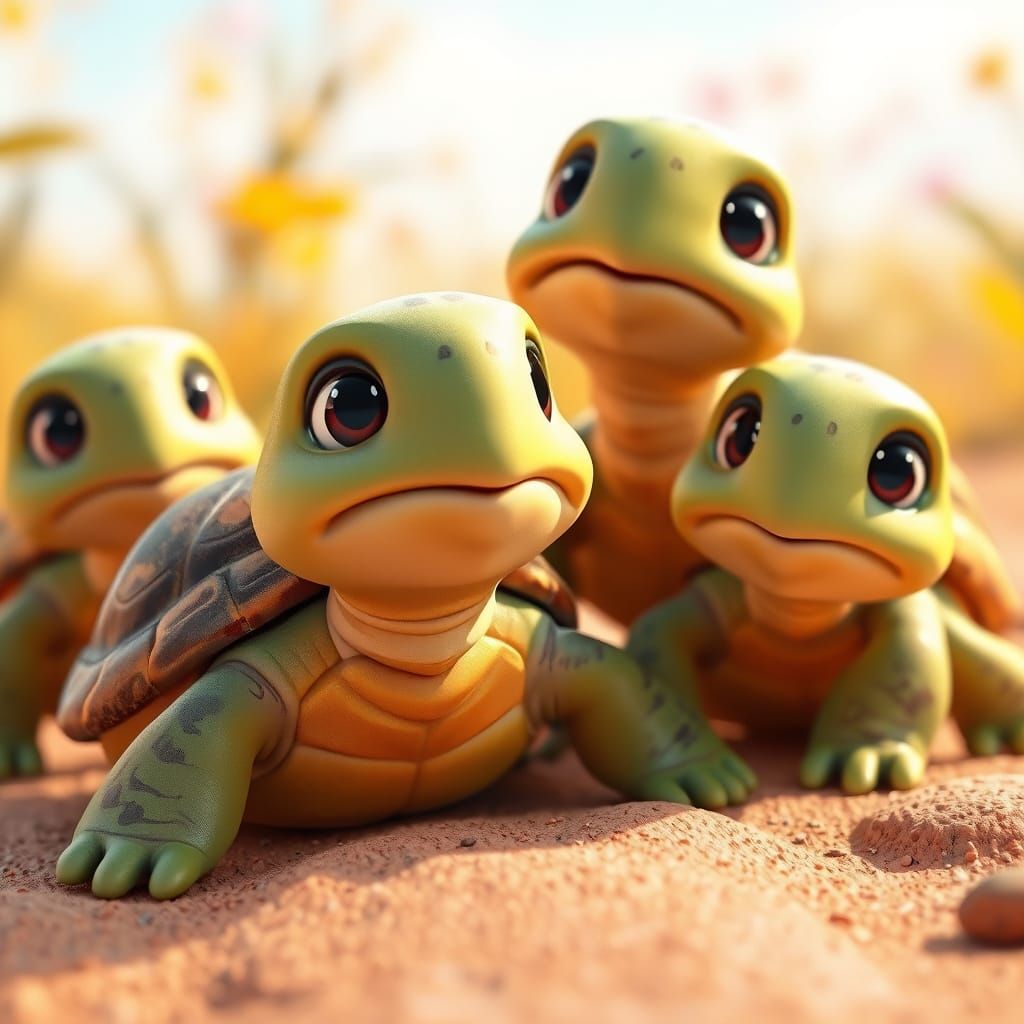 Colorful 3D Turtles Gaze Adoringly