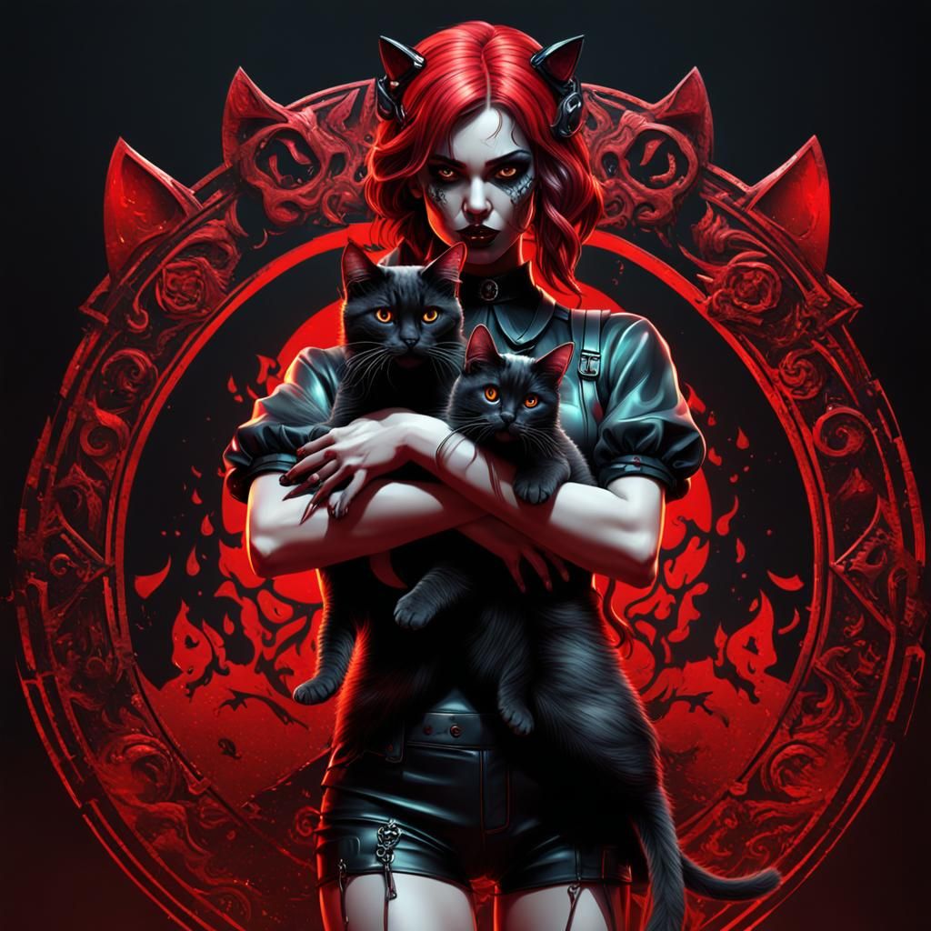 Woman Holding Cat in Detailed Matte Painting