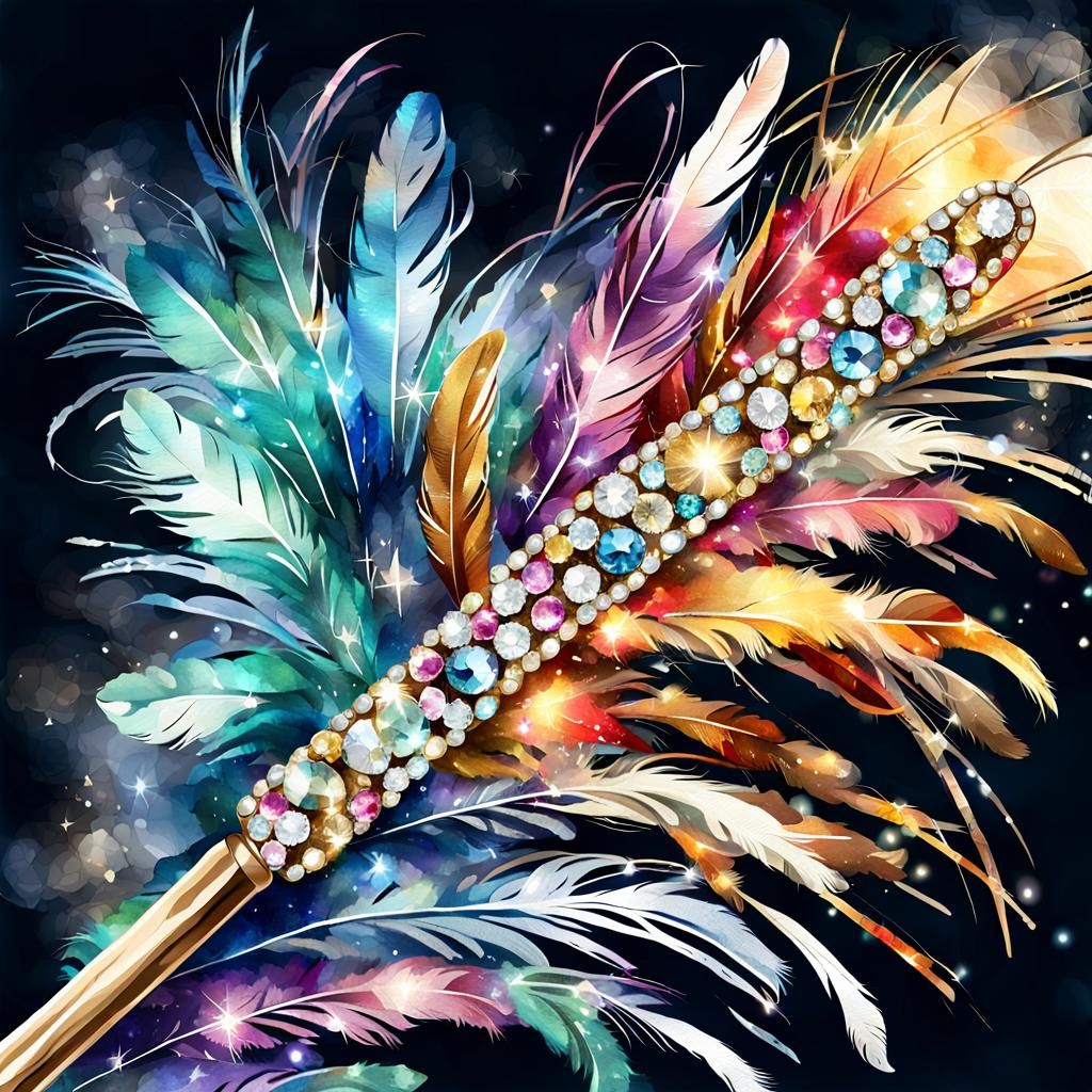 Glamorous Jeweled Feather Duster in Watercolor Style