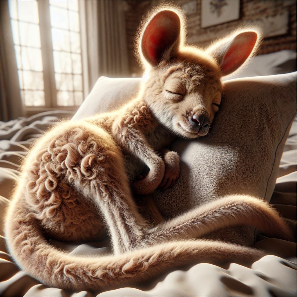 Baby Kangaroo Naptime: Hyperrealistic Digital Oil Painting