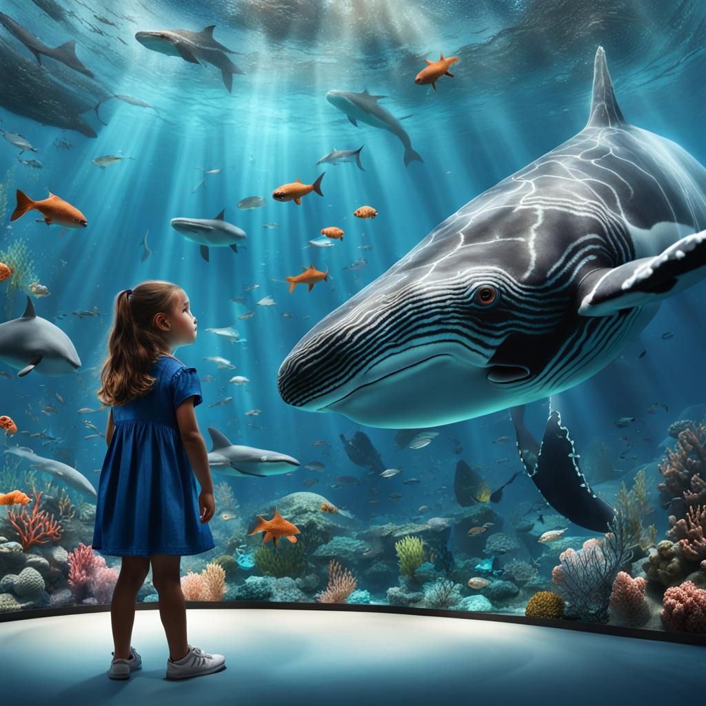 Child's Gaze: Whale in Aquarium Portrait