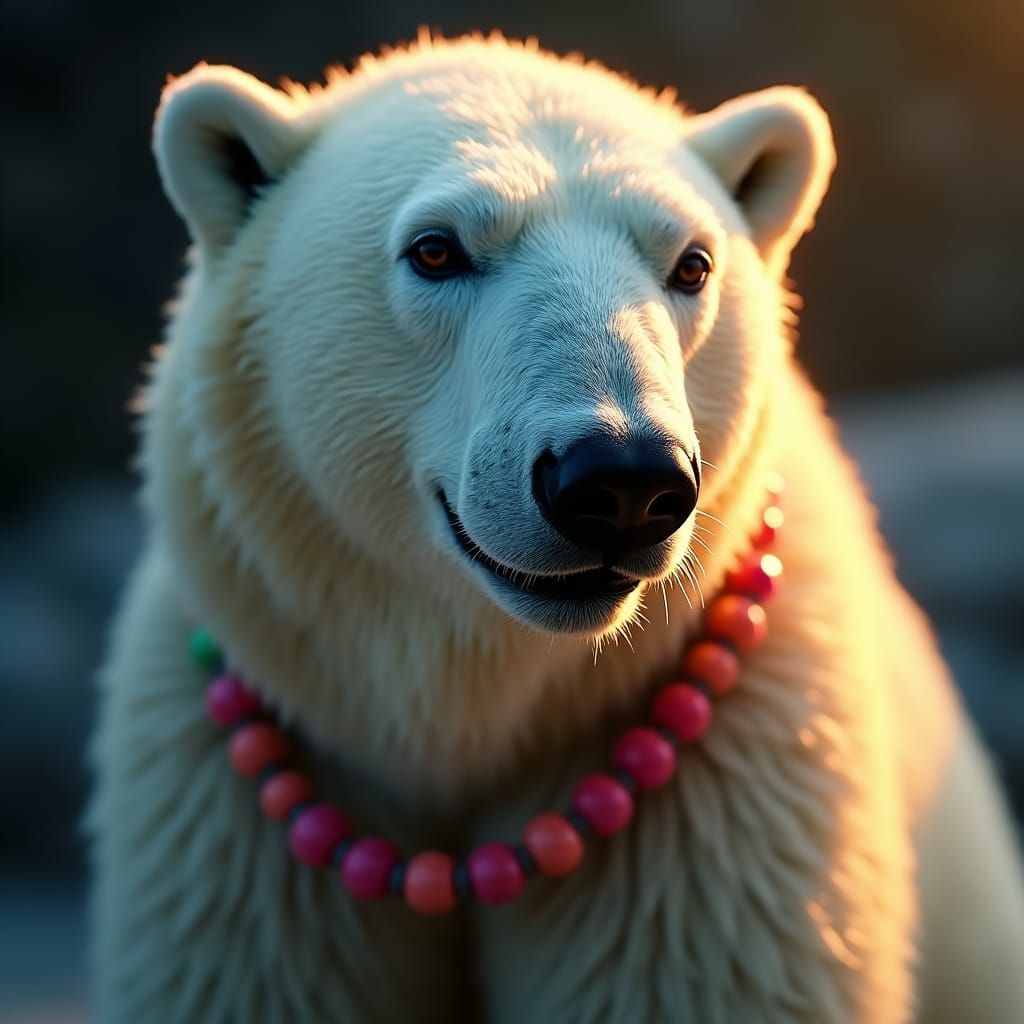 Polar Bear Portrait with Beaded Necklace