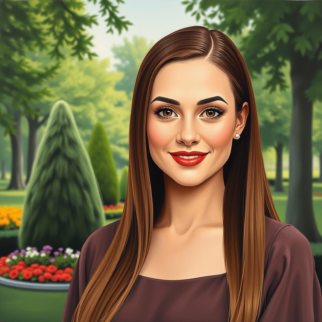 Elegant Woman in Garden, Minimalist Oil Painting