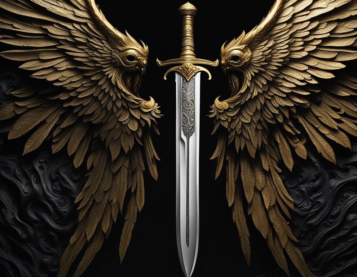Sword with Silver Wings in Gold and Black