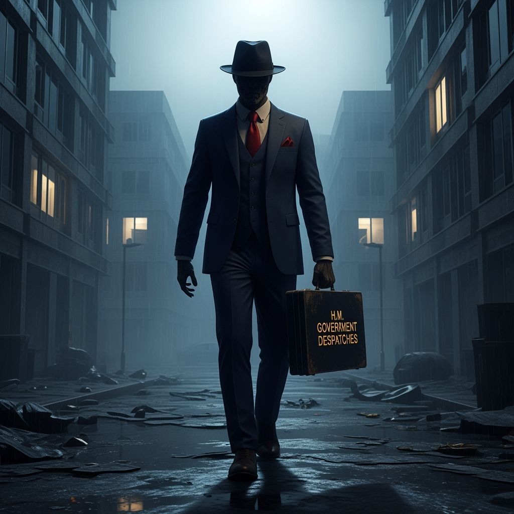 Ominous Figure with Government Briefcase in Dark City