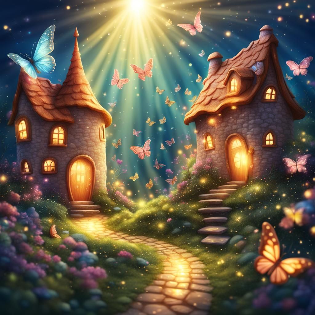 Enchanted Fairy Town with Glittering Butterflies