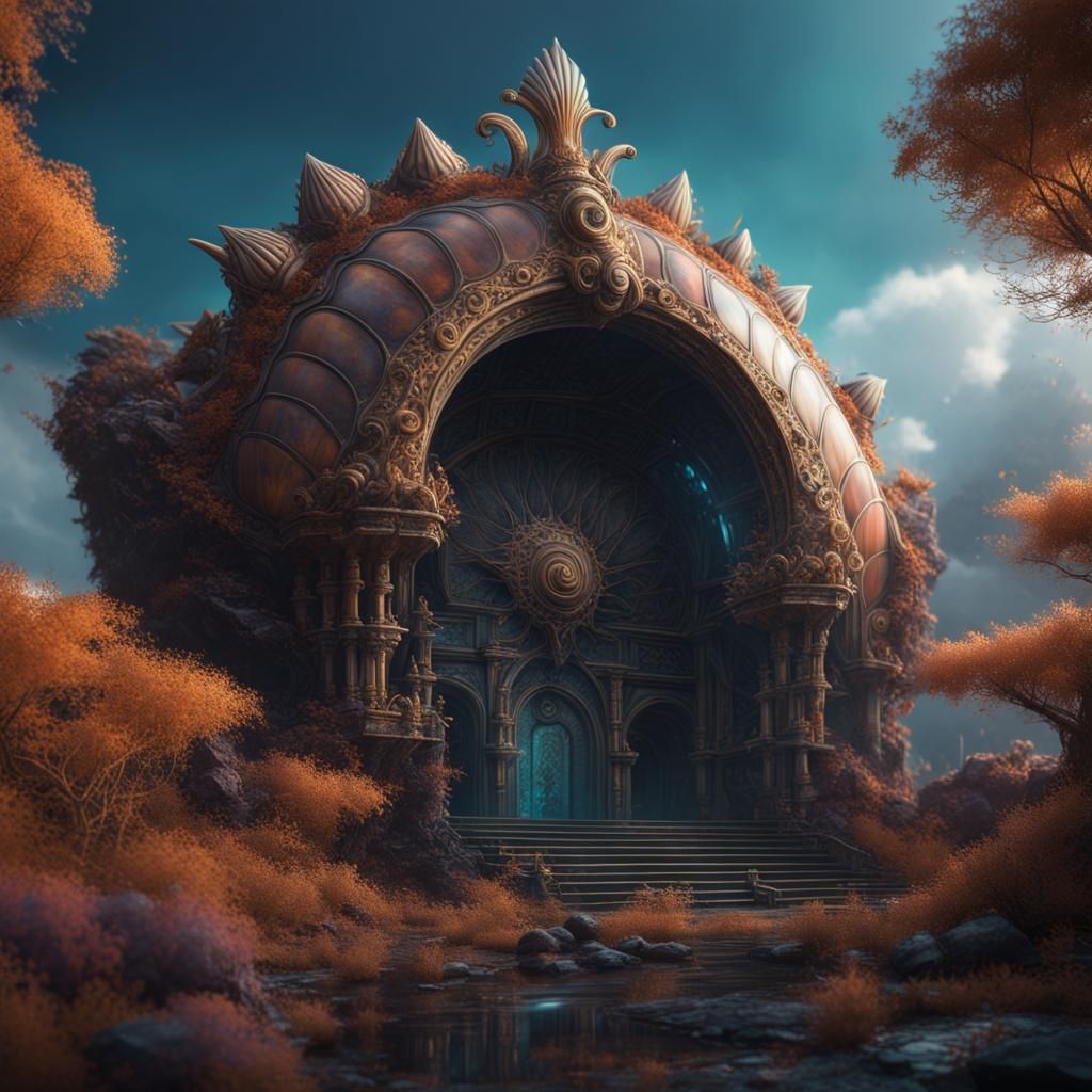 Fantastical Shell: Detailed Matte Painting in Deep Color