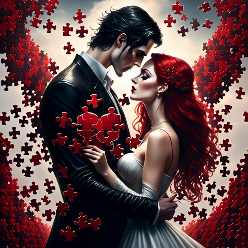 Entwined Lovers: Puzzle Piece Heart