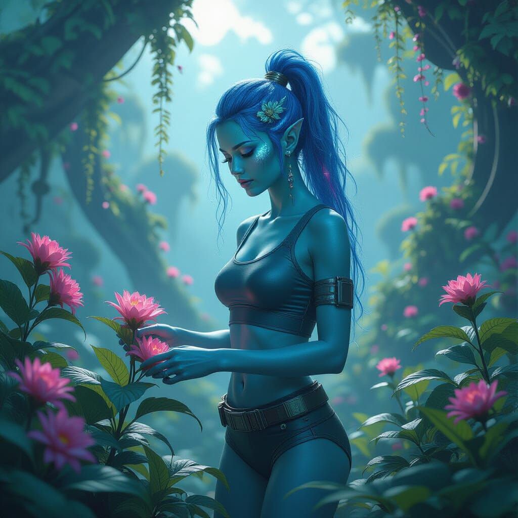 Arcturian Botanist in Alien Park, Matte Painting