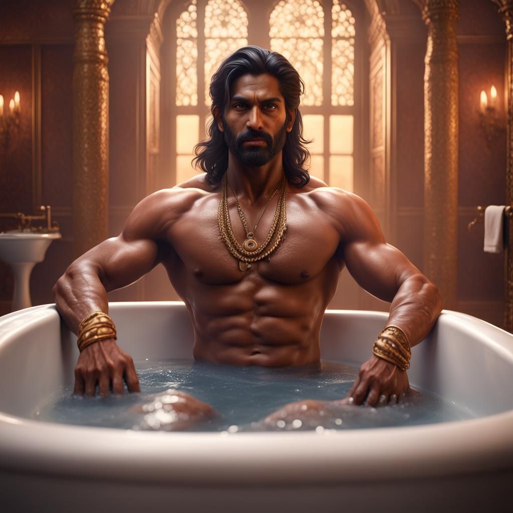 Handsome Indian Man in Bathtub: Bollywood Fantasy Art
