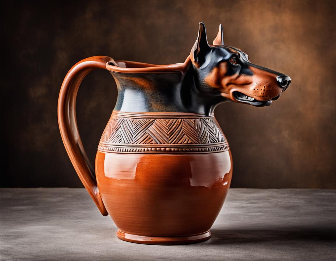 Doberman Water Pitcher: Unconventional Pottery Still Life