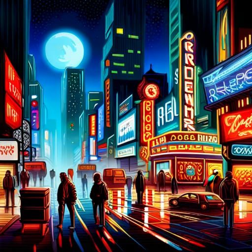 Neon Futurepunk Cityscape in 16-bit Pixel Art