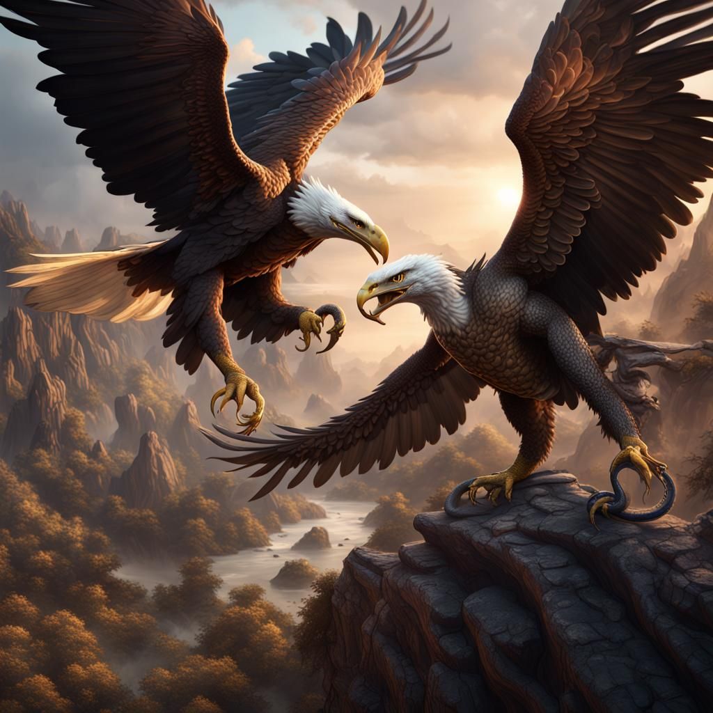 Eagle and Snake Battle: Detailed Fantasy Art