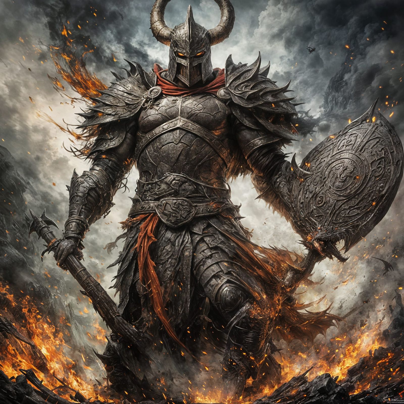 Goliath Warrior with Dragon Bow in Fantasy Art Style