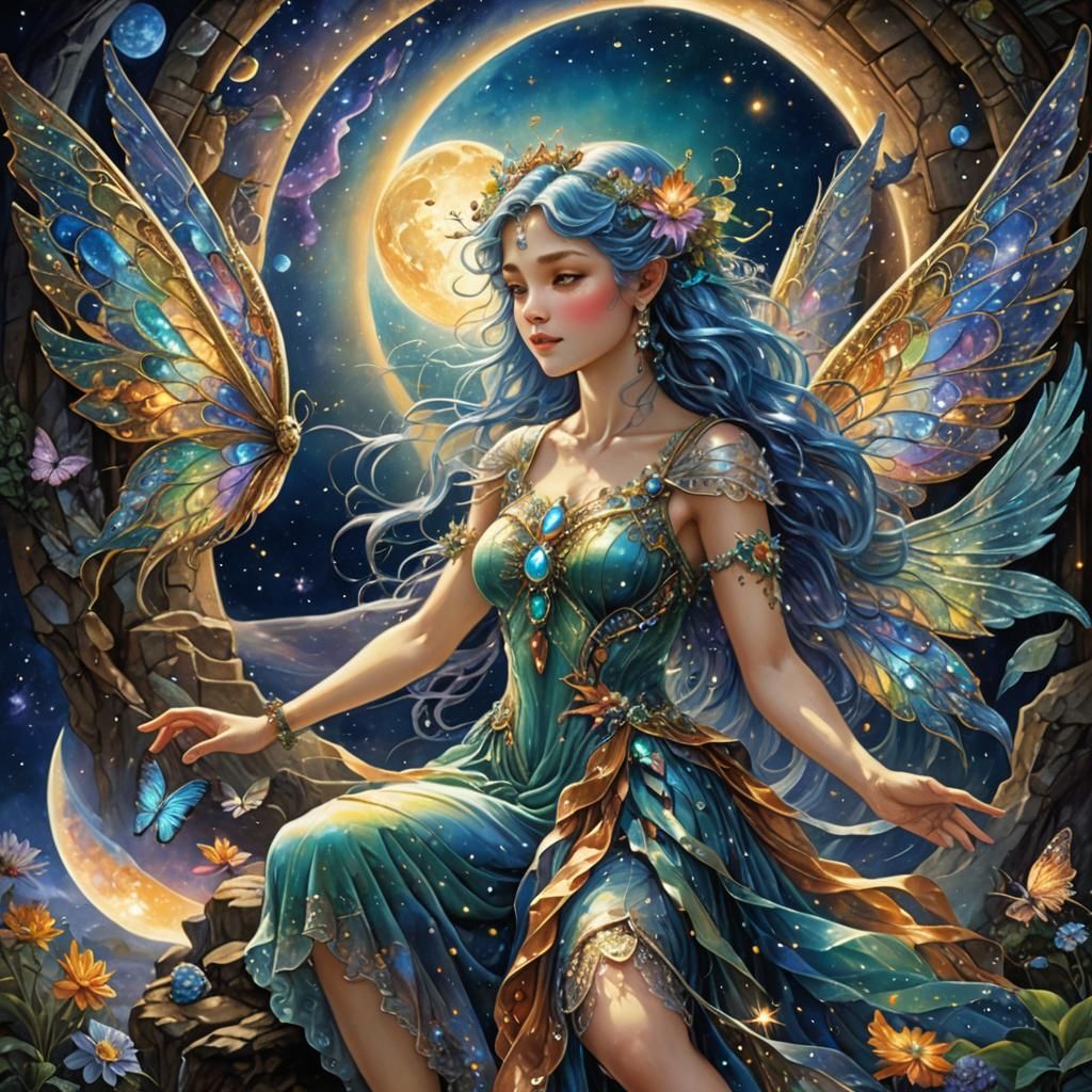 Ethereal Fairy with Glass Wings in Celestial Light