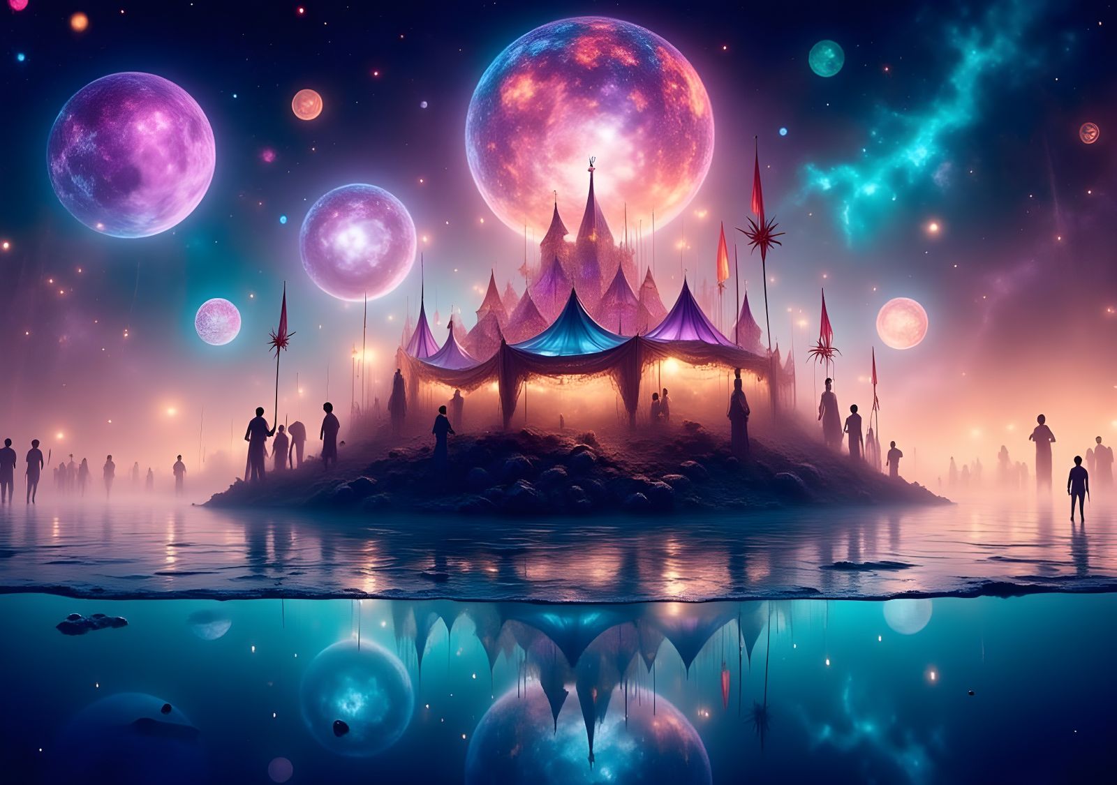 Ethereal Funfair on Island, Psychedelic Poster Art