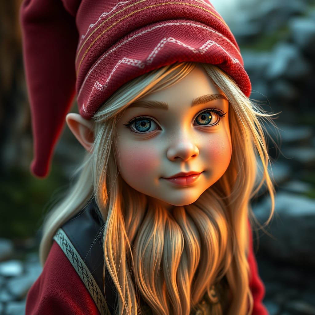 Ultra-Realistic Gnome as Stunning Woman in 8k