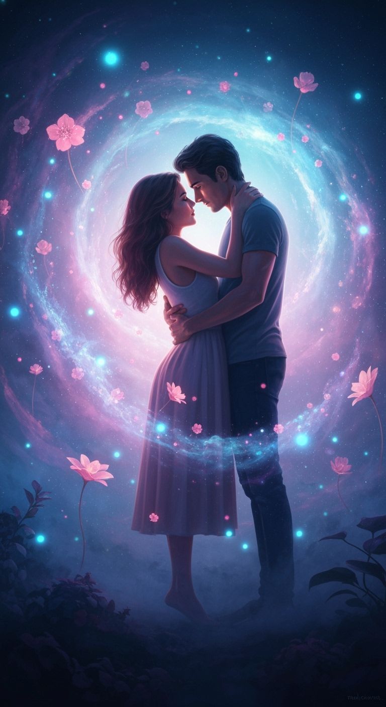 Romantic Dreamscape Embrace in Ethereal Light