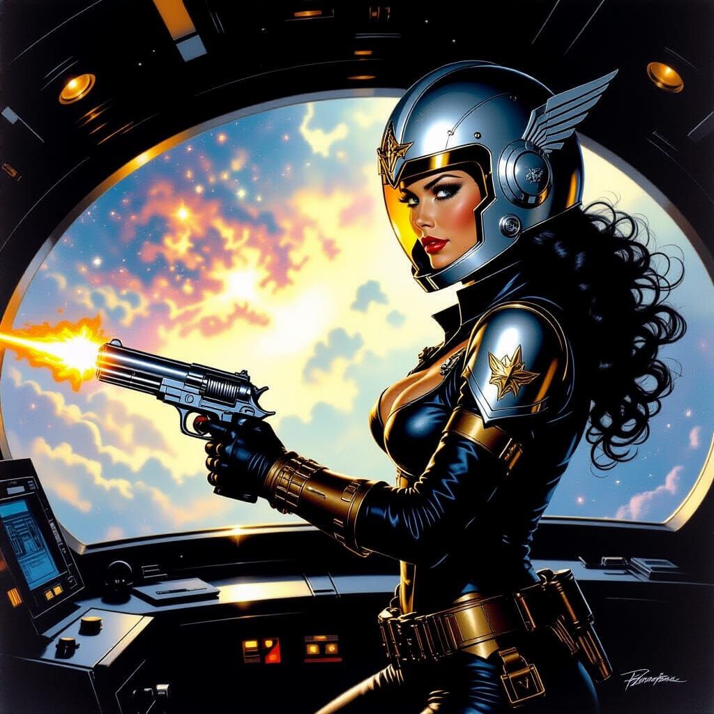 Space Pirate on Starship Bridge in Fantasy Art Style