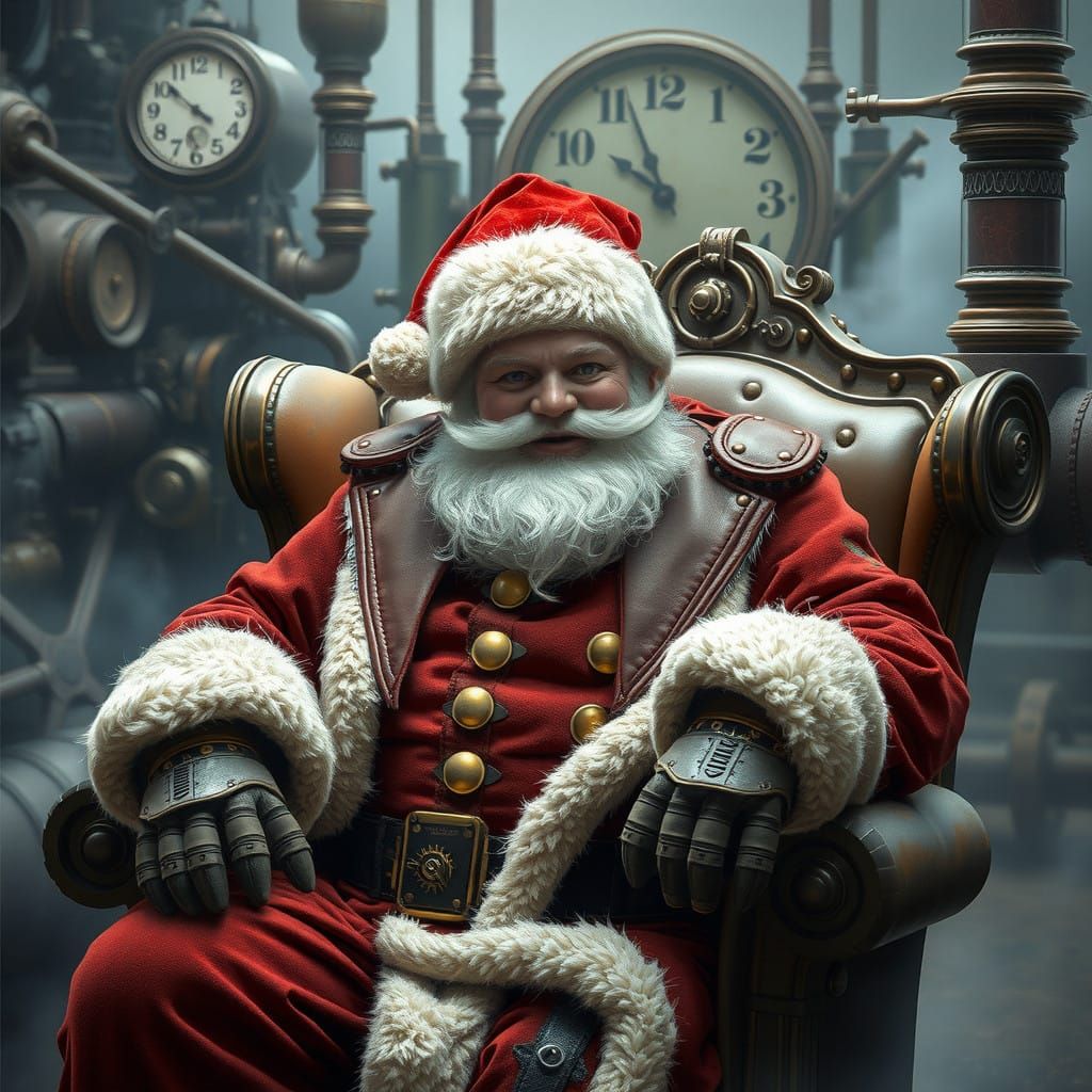 Steampunk Santa Claus in Industrial Futurist Style