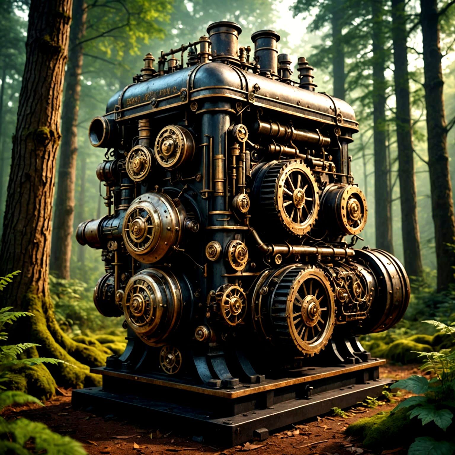Victorian Steampunk Engine in Woods, Hyperrealistic Digital ...