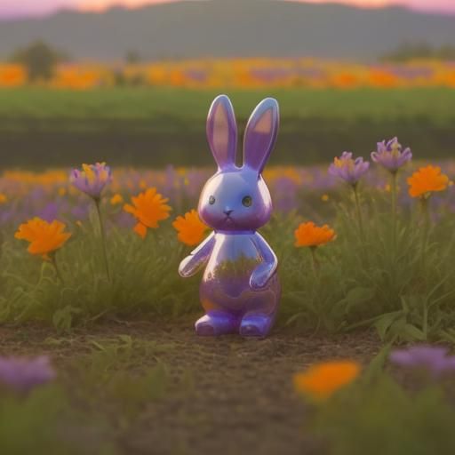 Glass Bunny in a Field of Flowers