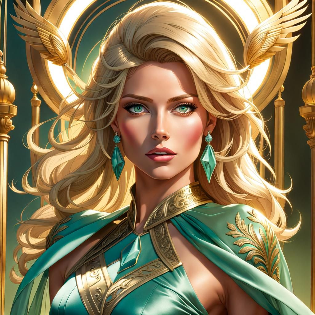 Statuesque Woman in Seafoam Green Silk Dress