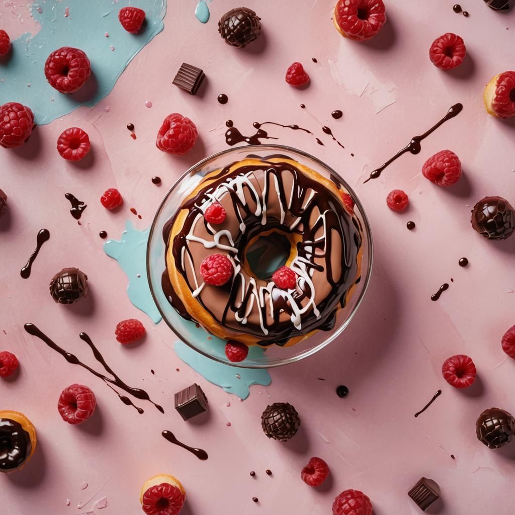 Donut Still Life with Raspberries in Oil Painting