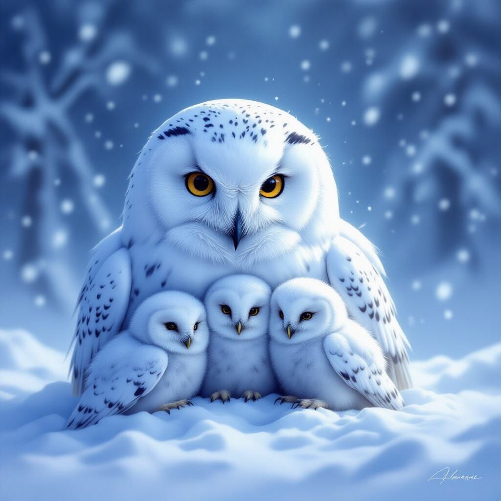 Majestic Snowy Owl Protects Owlets in Blizzard