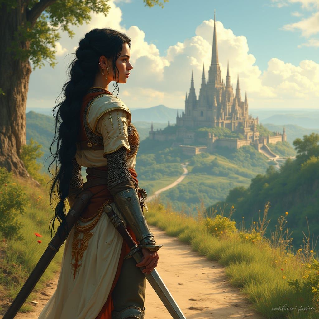 Half Elf Warrior Embracing Freedom on a Sun-Baked Trail