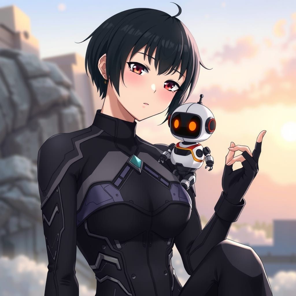Anime Woman Brings Robot to Life in Futuristic Scene