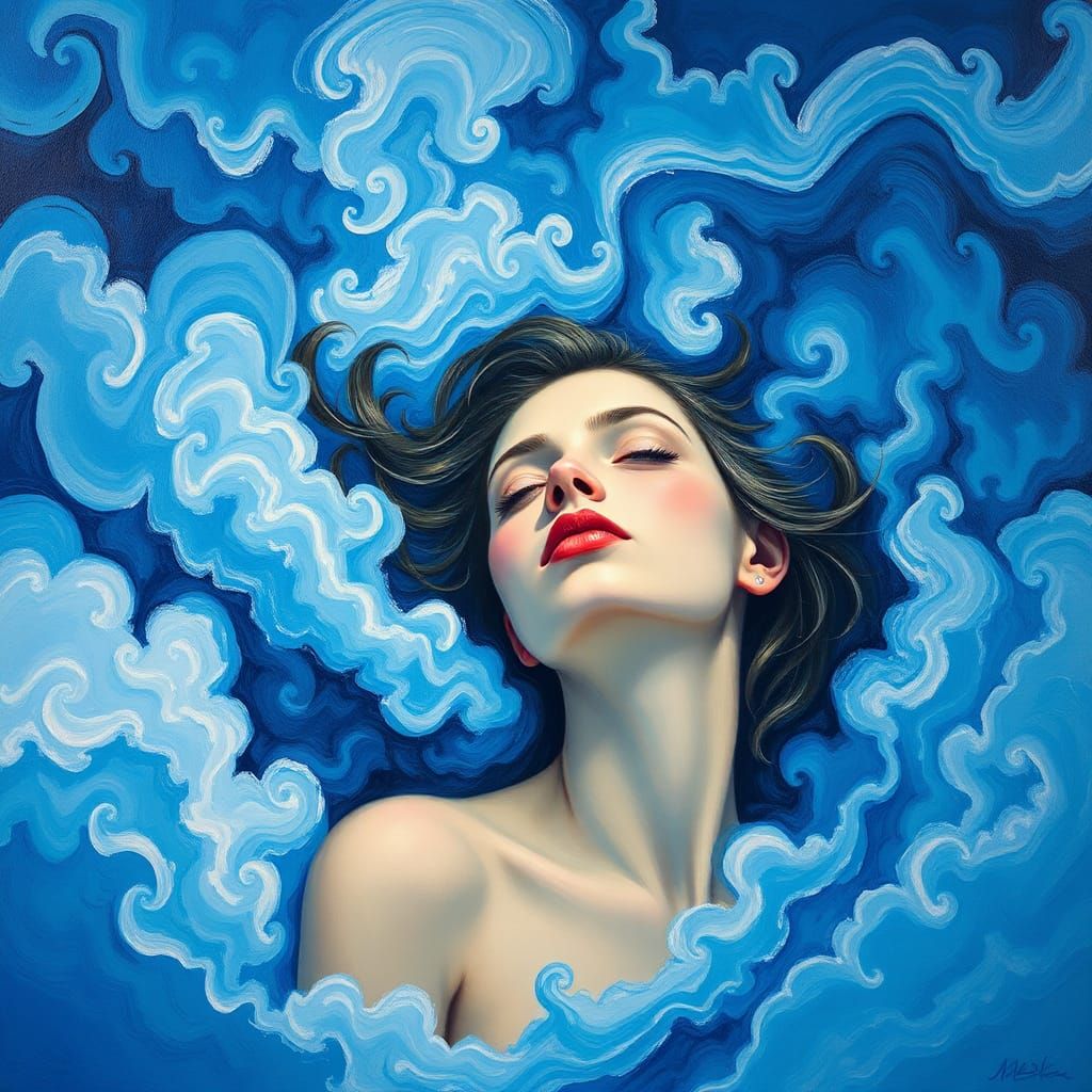 Blue Rhapsody: Woman in Dreamy Abstract Expressionism