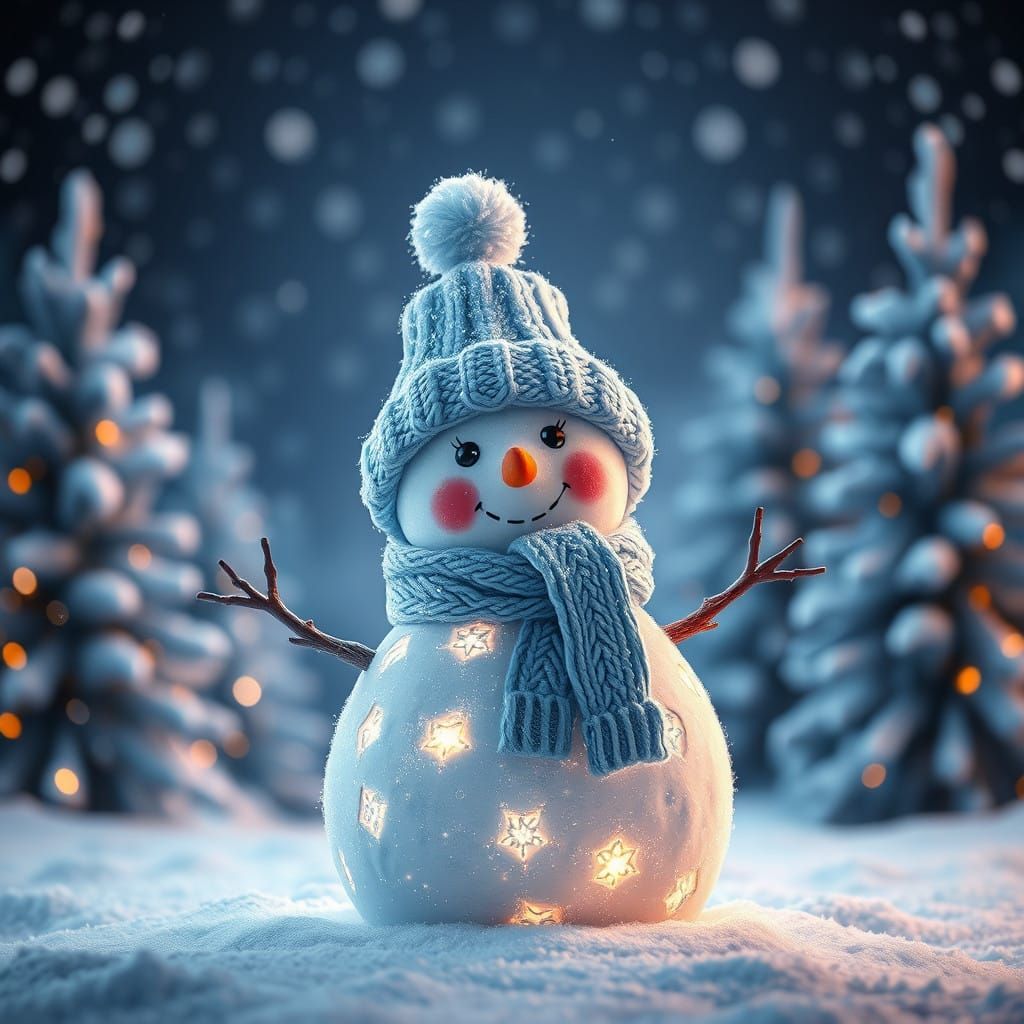 Magical Snowman Radiates Whimsical Glow in Winter Wonderland