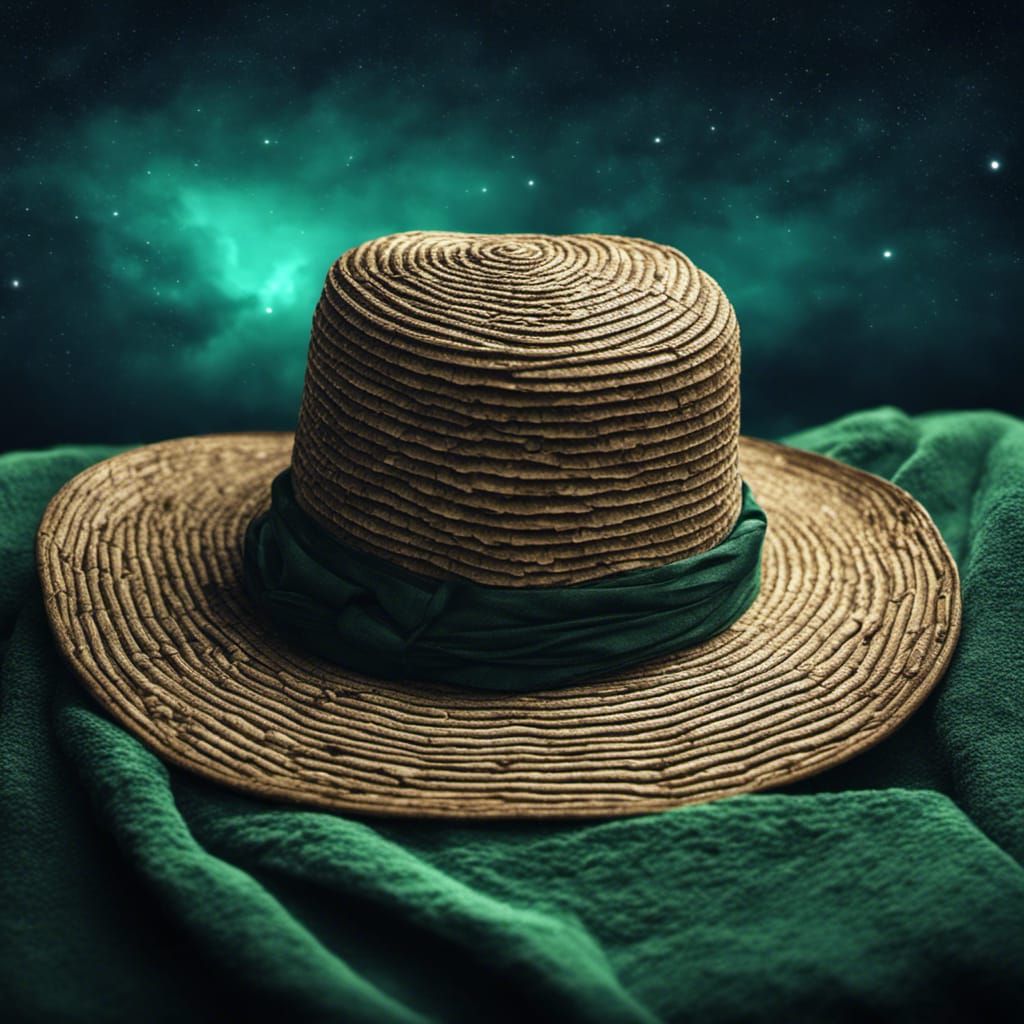 Stylized Straw Hat Against Night Sky Backdrop