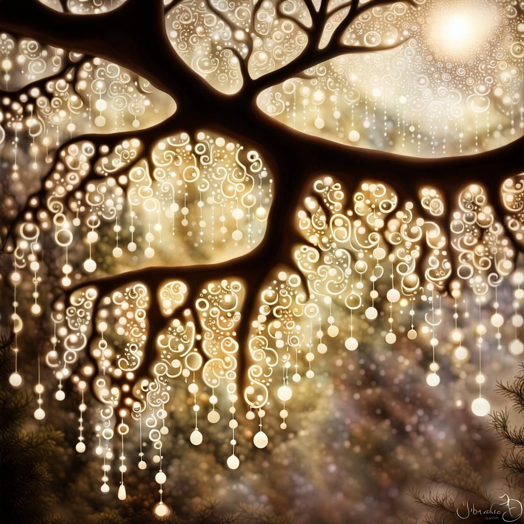 Ethereal Fractal Tree in Backlit Winter Wonderland