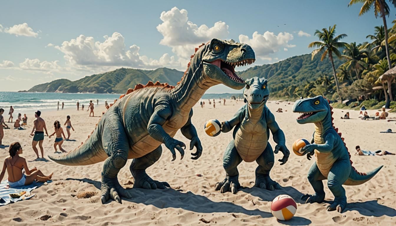 The dinosaurs from Land Before Time. Oh Yeah!! Beach Volleyball then a picnic lunch! Color me there.