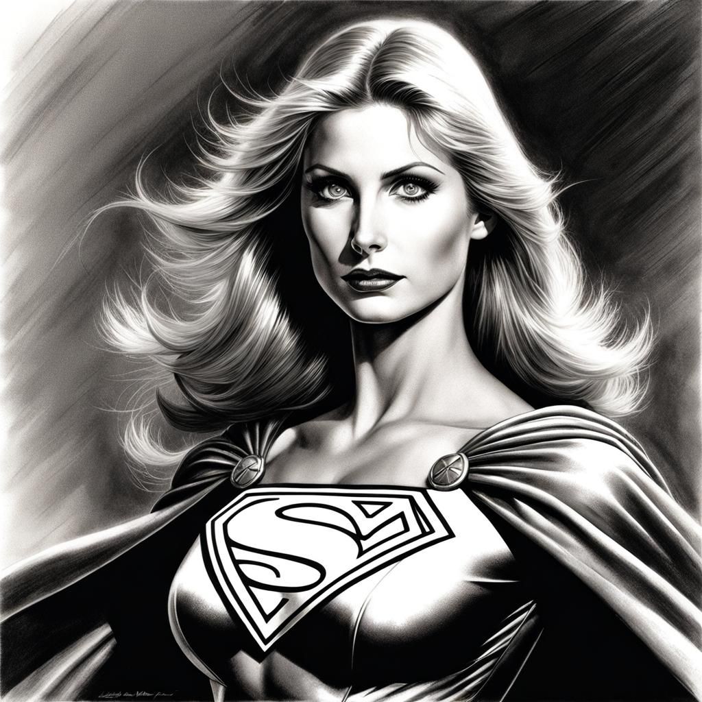 Monochrome Portrait of Supergirl as Vintage Art