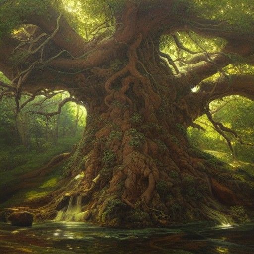 Yggdrasil: World Tree in Oil Painting Style
