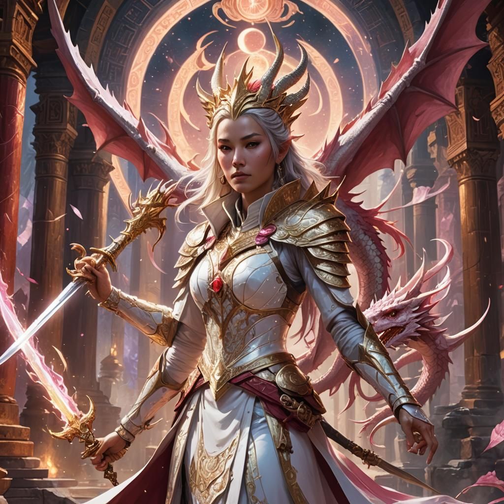 Magical Assassin with Dragon in Mystical Temple