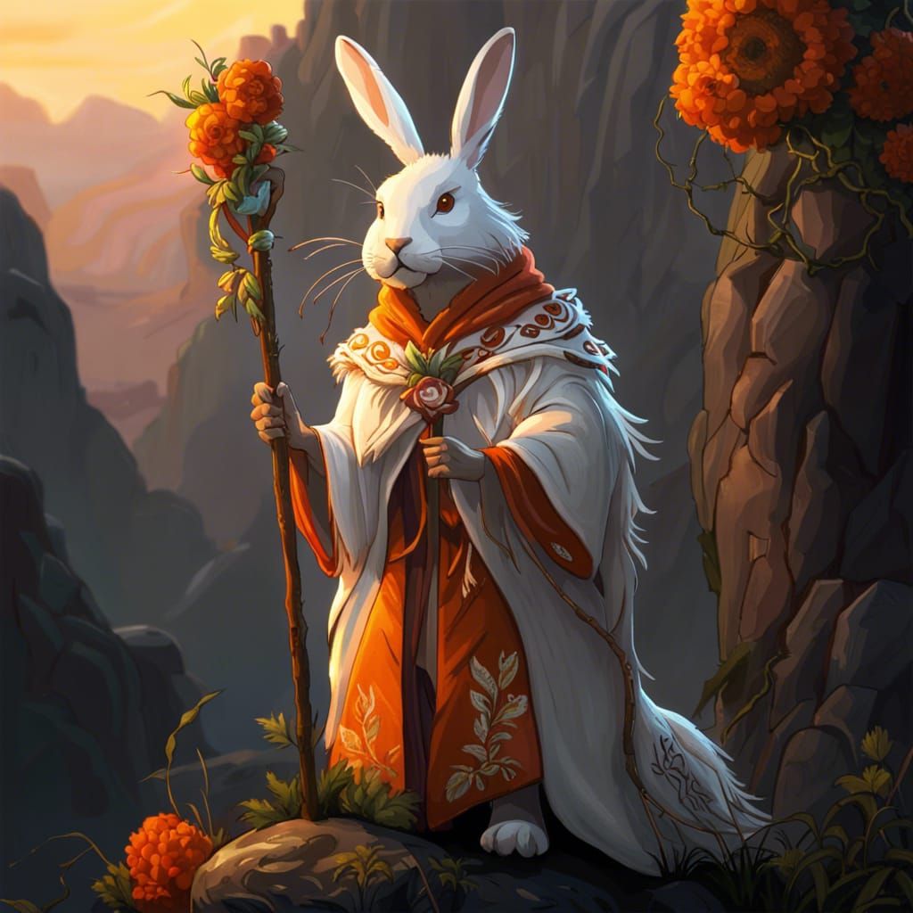 Rabbitfolk Druid Hero in Dark Fantasy Style
